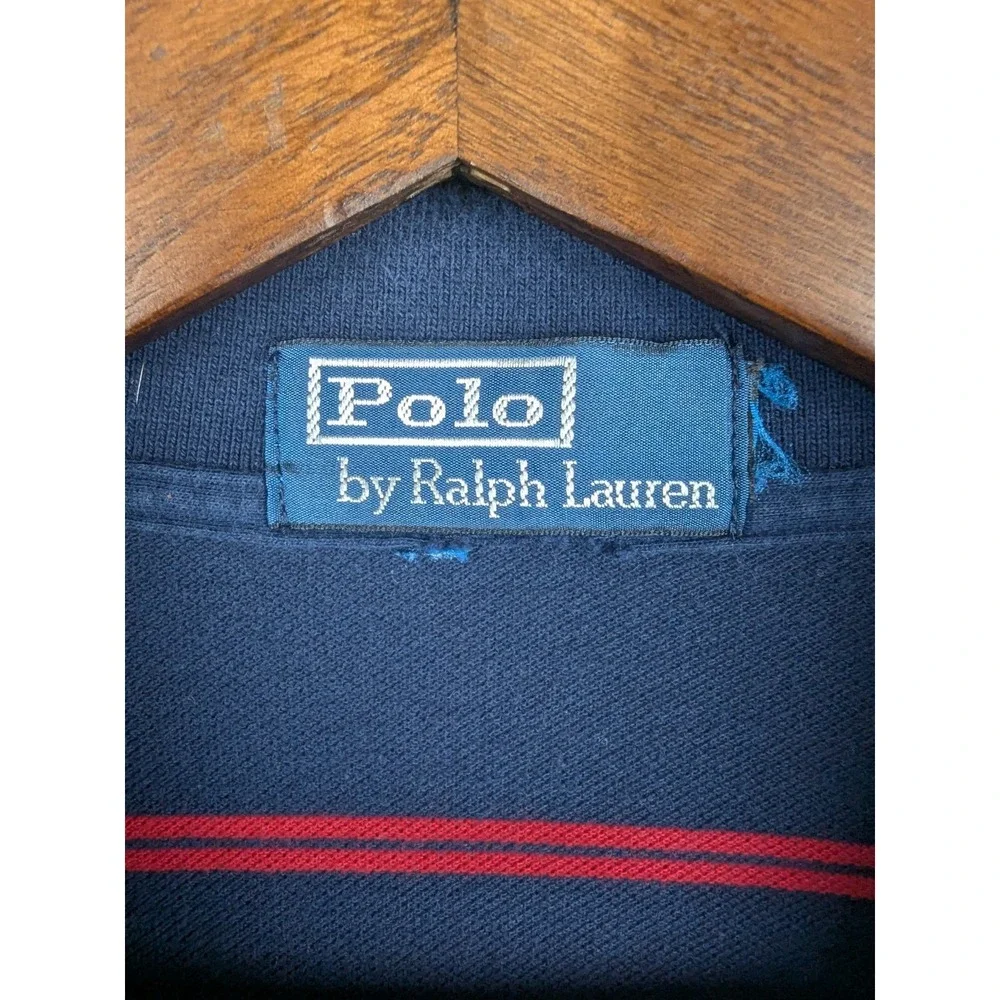 Polo Ralph Lauren Polo Shirt Mens XL Navy Red Striped Short Sleeve Pony Logo